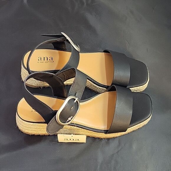 BRAND NEW A.N.A NEW APPROACH ADJUSTABLE BUCKLE ANKLE ONE BAND WEDGE SAND… - Picture 4 of 15